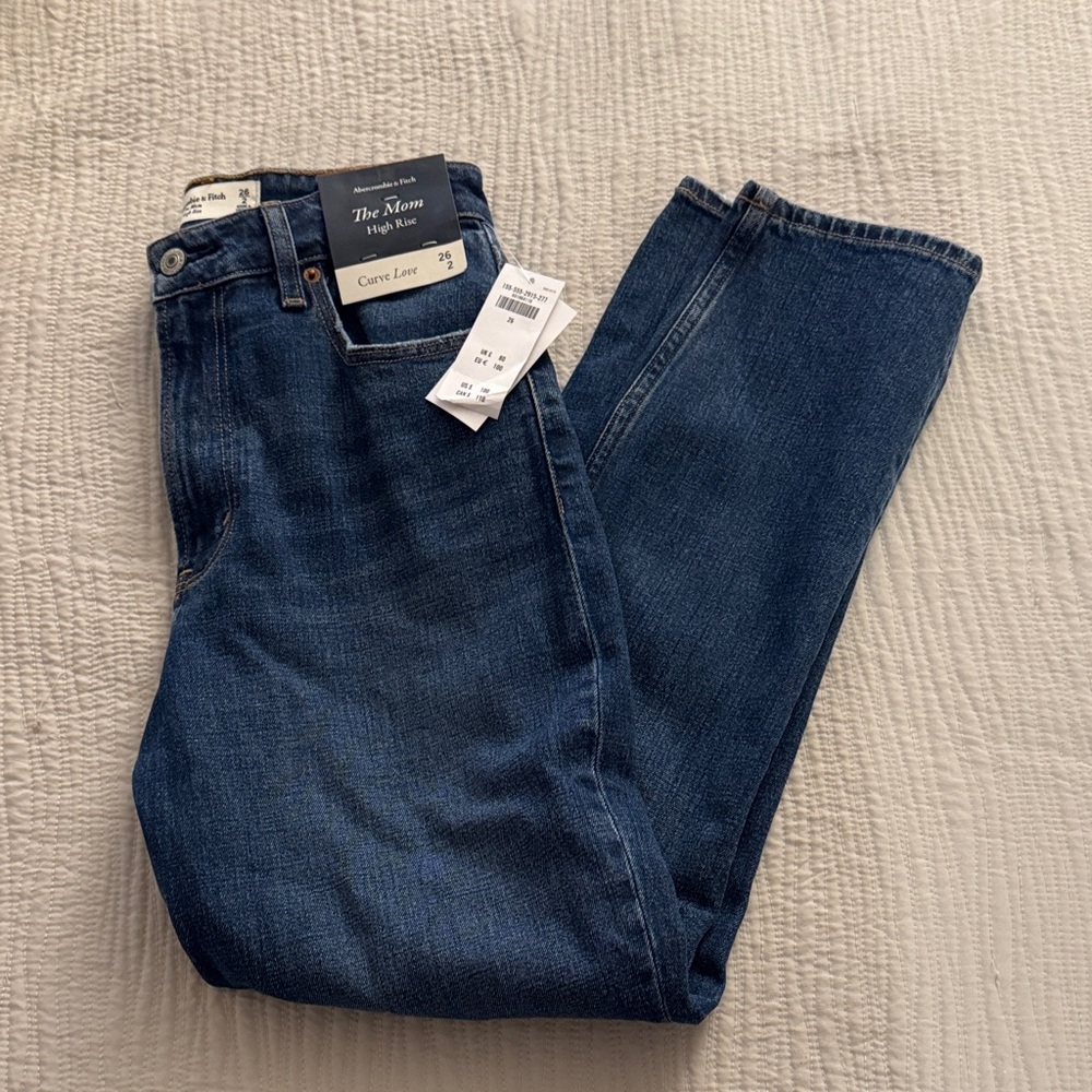 Abercrombie & Fitch Dark Blue Curve Love Mom Jeans